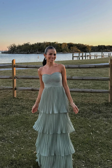 Vintage Chiffon A-Line Sweetheart Pleated Long Party Prom Dress Evening Dress HZ1023